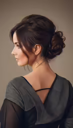 a woman is shown wearing a black top and hair comb