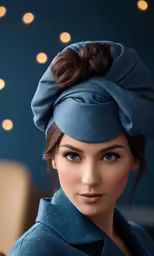 a beautiful young woman in blue is posed