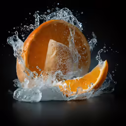 an orange in the water on black
