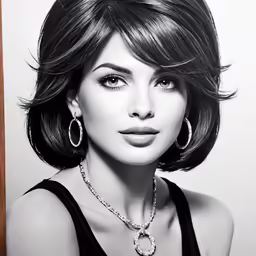 a woman with large earrings and a large necklace