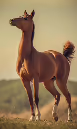 there is a horse standing on a dirt hill