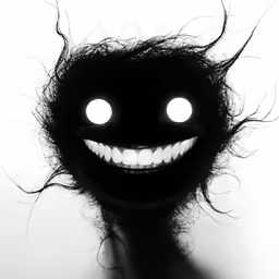 a creepy looking monster with bright eyes and big teeth