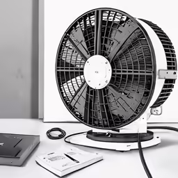 a black and white image of a computer fan