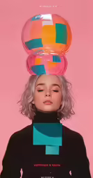 lady with two halves stacked on top of her head