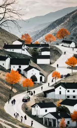 a picture of a village and houses in the mountains