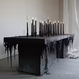 many lit candles in an artistic art sculpture