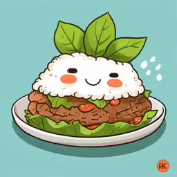 a plate filled with food on top of a green table