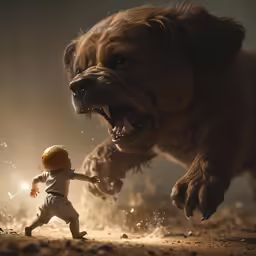 a dog has its mouth open while a child plays with a firework ball