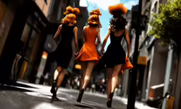 the girls are walking down the street together