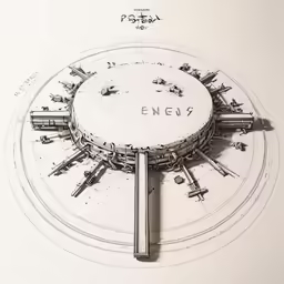 a drawing of a round building with the word energy