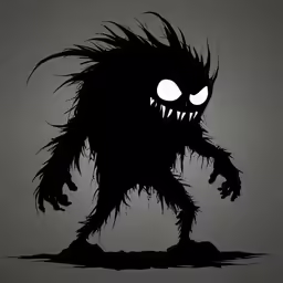 the silhouette of a demonic creature with big eyes and a terrible mouth