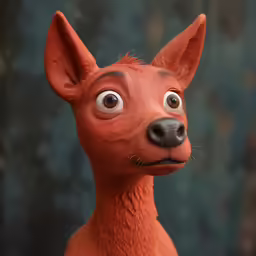 the animated character is red and looks like a kangaroo