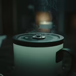 the back of a mug with some smoke coming out