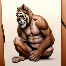 a painting of a tiger sitting on his side