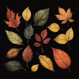 autumn leaves arranged on black background