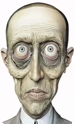 a drawing of an alien head with eyes and a tie