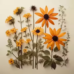 many yellow flowers are grouped together on a white surface