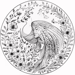 the intricate drawing is made with flowers, leaves and birds