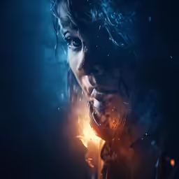 a woman with a very strange face in the dark