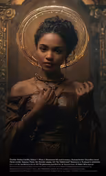 the african american female in front of a golden background