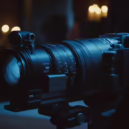 a camera with two lights behind it on a tripod