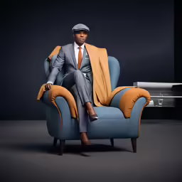 man in a suit and tie sits on a chair