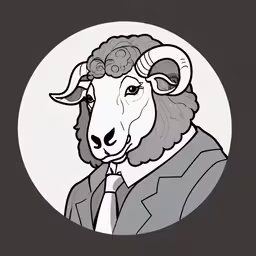 a drawing of a sheep in a business suit,a cartoonish looking goat dressed in a suit