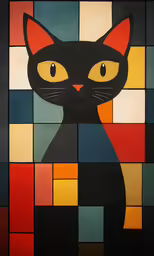an artwork depicting a cat with yellow eyes