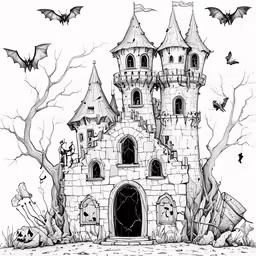 a drawing of a castle that looks like it is on a spooky hill