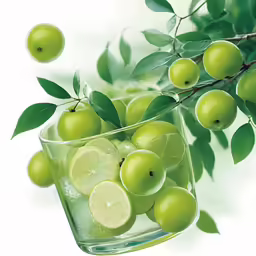 an advertisement showing limes in a glass cup