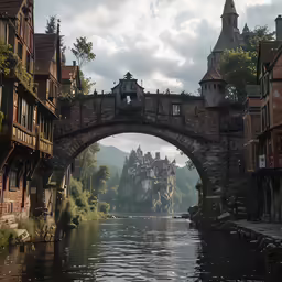 some buildings are on the edge of the water