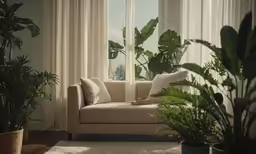 living room with plant in a pot and couch
