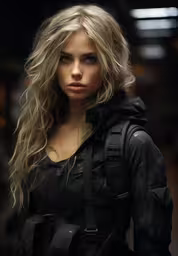 an image of a young blond woman,a woman with long hair and a jacket on