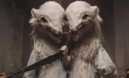 the white wolfs are holding knives in their hands