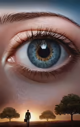man standing at the end of a dirt road looking at an eye