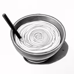 a painting of a bowl with a spoon in it