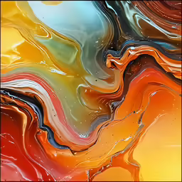 an abstract painting of orange, red and blue