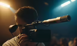 a young man taking a photo on a tripod