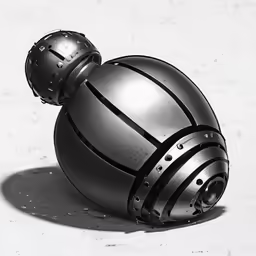 a silver object on the ground in black and white