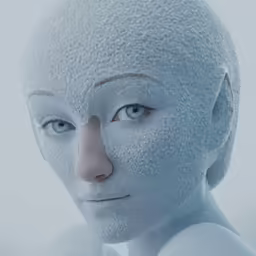 a man with a weird face has snow on his face