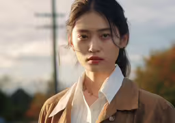a female model is wearing a trench coat,a beautiful young woman in a tan trench coat