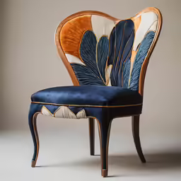 the back side of a fancy chair with blue velvet