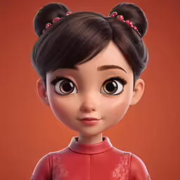 a cartoon character with big eyes and black hair