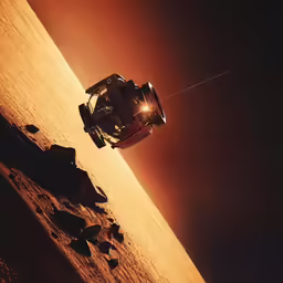 an illustration of a vehicle traveling through a martian landscape