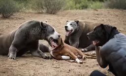 some very cute animals laying on the ground together