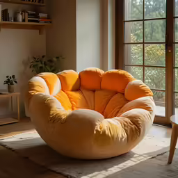 the chair is on top of a white rug