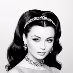 a woman is wearing an elegant necklace and tiara