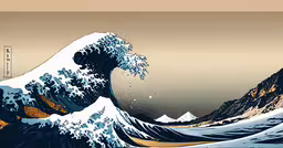 the great wave off kanji by hokk oon - kunn,a large wave that has a tan background