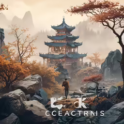 a man walking in the middle of a forest on a mountain