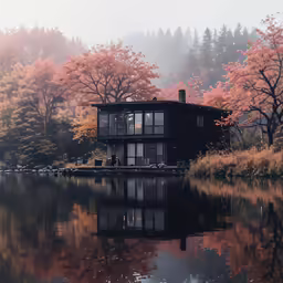 there is a house that looks like it is in the water